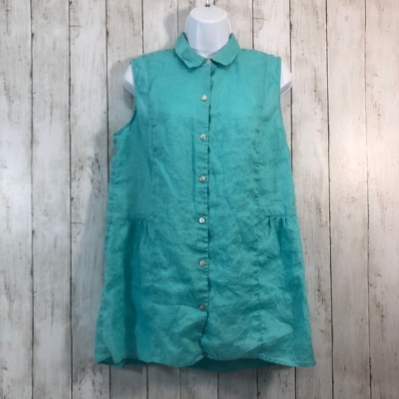 J. Jill Tops - J Jill Love Linen Capri Blue Peplum Back Button Up Tunic Shirt Medium